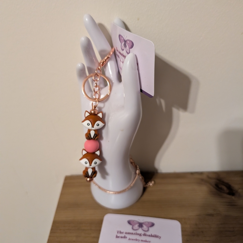 Cute Fox Keychain with Heart Charm
